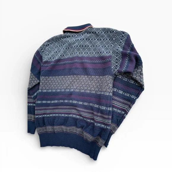 VTG Arnold Palmer Men’s Medium Knit Polo Sweater Navy Geometric Grandpa Core - Picture 3 of 9